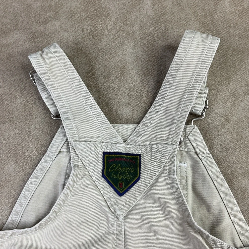 Vintage‎ Y2K Gap Kids Shortalls Short Bib Overalls Denim Beige Baby 6-12 Months
